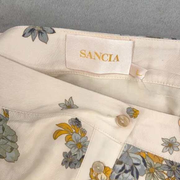 Sancia Skirt Women Large Cream Yellow Blue Floral Freja Coastal Flowy Vintage 70