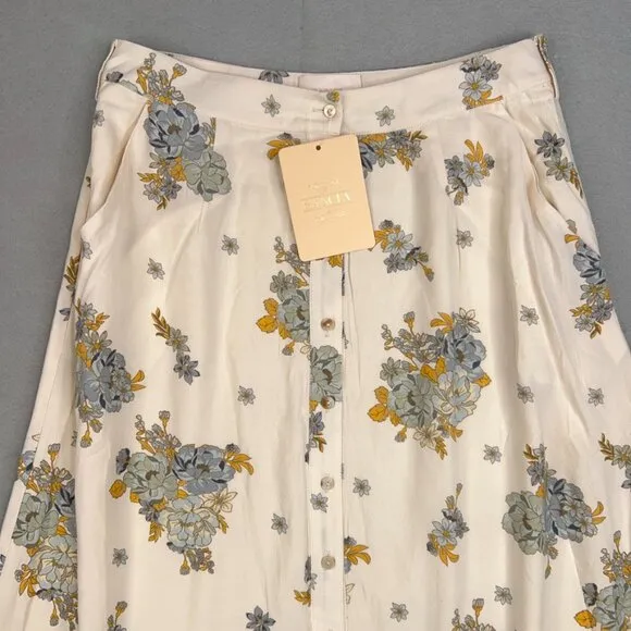 Sancia Skirt Women Large Cream Yellow Blue Floral Freja Coastal Flowy Vintage 70