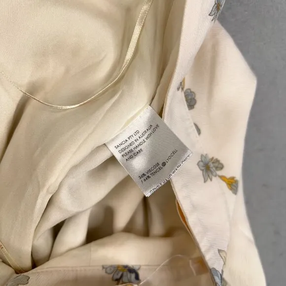 Sancia Skirt Women Large Cream Yellow Blue Floral Freja Coastal Flowy Vintage 70