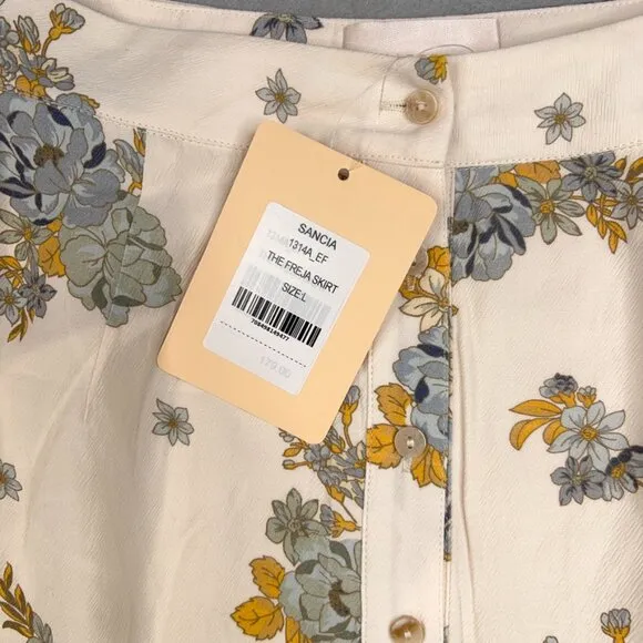 Sancia Skirt Women Large Cream Yellow Blue Floral Freja Coastal Flowy Vintage 70