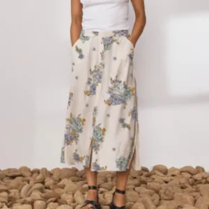 Sancia Skirt Women Large Cream Yellow Blue Floral Freja Coastal Flowy Vintage 70