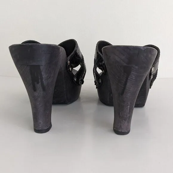 Sanita Black Leather Platform High Heels Sandals Women's 10.5-11