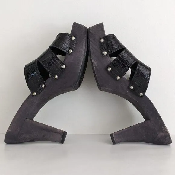 Sanita Black Leather Platform High Heels Sandals Women's 10.5-11