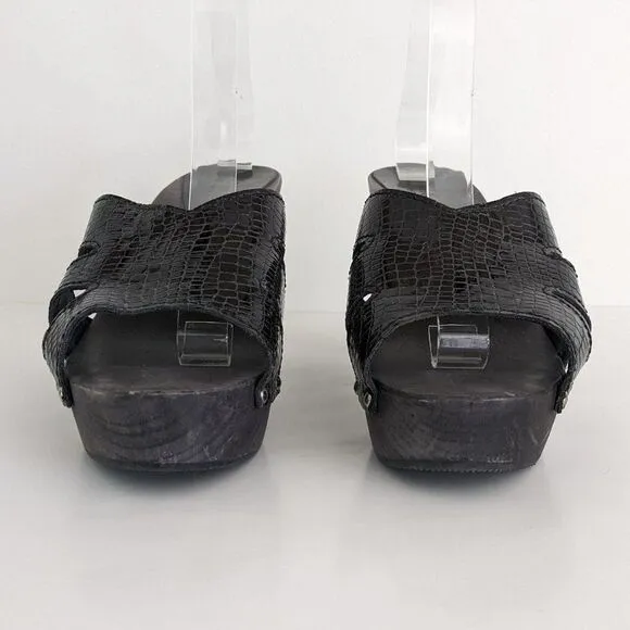 Sanita Black Leather Platform High Heels Sandals Women's 10.5-11