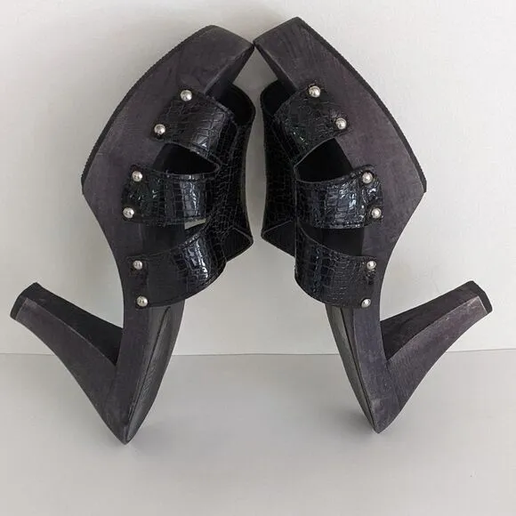 Sanita Black Leather Platform High Heels Sandals Women's 10.5-11
