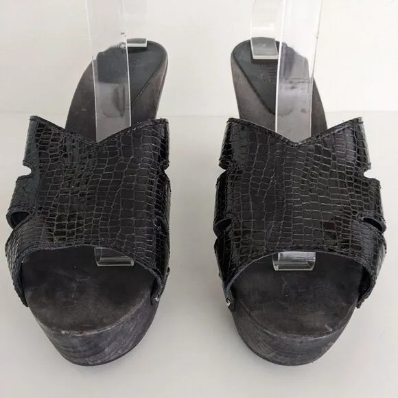 Sanita Black Leather Platform High Heels Sandals Women's 10.5-11