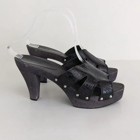 Sanita Black Leather Platform High Heels Sandals Women's 10.5-11
