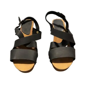 Sanita Womens Black Leather Buckle Closure Wooden Sole Sandals Size 7.5