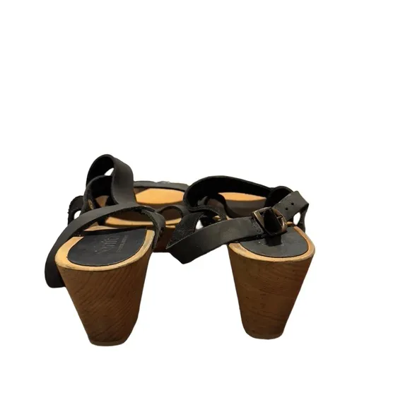 Sanita Womens Black Leather Buckle Closure Wooden Sole Sandals Size 7.5