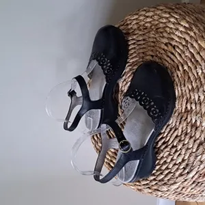Sanita Womens Sansi Black Laser Cut Leather Clog Sandals EU38/US7.5-8
