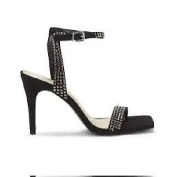 Saprenda strapped high heels black suede sandals with rhinestones Size 9 New, no