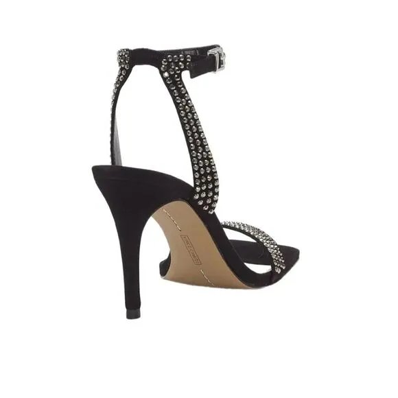 Saprenda strapped high heels black suede sandals with rhinestones Size 9 New, no