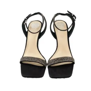 Saprenda strapped high heels black suede sandals with rhinestones Size 9 New, no