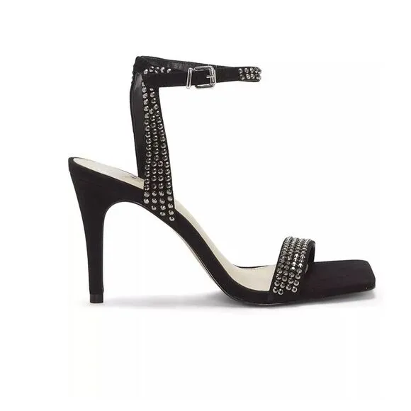 Saprenda strapped high heels black suede sandals with rhinestones Size 9 New, no