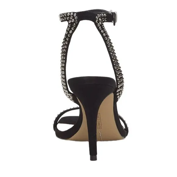 Saprenda strapped high heels black suede sandals with rhinestones Size 9 New, no