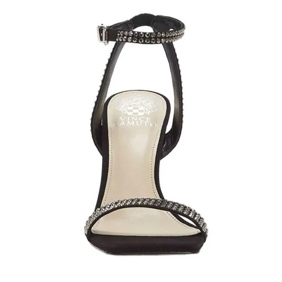 Saprenda strapped high heels black suede sandals with rhinestones Size 6.5 New,