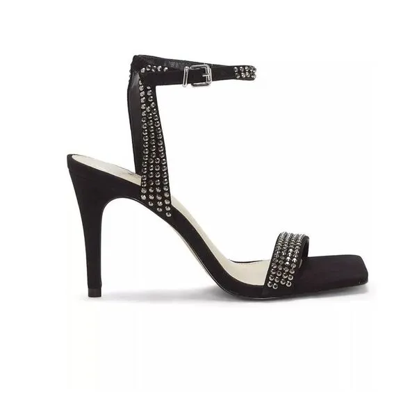 Saprenda strapped high heels black suede sandals with rhinestones Size 6.5 New,