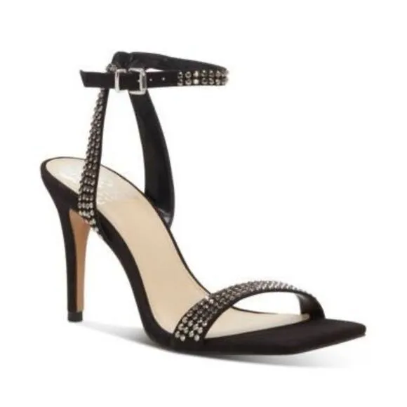 Saprenda strapped high heels black suede sandals with rhinestones Size 6.5 New,