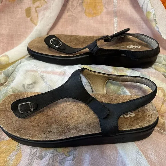 SAS EUC Sanibel  Sandal Size 10M Solid Black-Strap Slide Thong