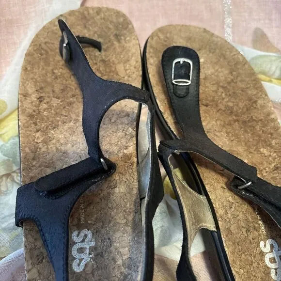 SAS EUC Sanibel  Sandal Size 10M Solid Black-Strap Slide Thong