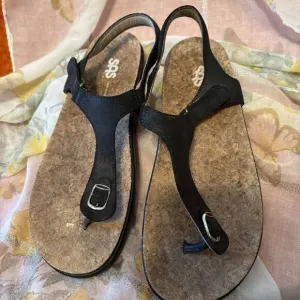 SAS EUC Sanibel  Sandal Size 10M Solid Black-Strap Slide Thong