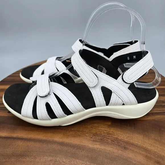 SAS Pier Sandals Women's 8 M White Leather Comfort Ankle Heel Strap Adjustable