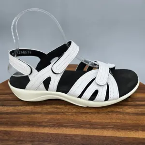 SAS Pier Sandals Women's 8 M White Leather Comfort Ankle Heel Strap Adjustable