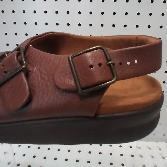 SAS Tripad Comfort Brown Leather Penny Loafers Flat Women Sandal Buckles Made US
