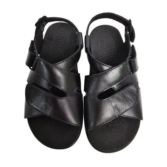 SAS Womens Black Leather Huggy Sandals 5.5W