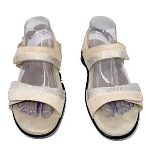 SAS Women's Sandals Nudu White Comfort Metallic Silver Trim Casual | 8 W