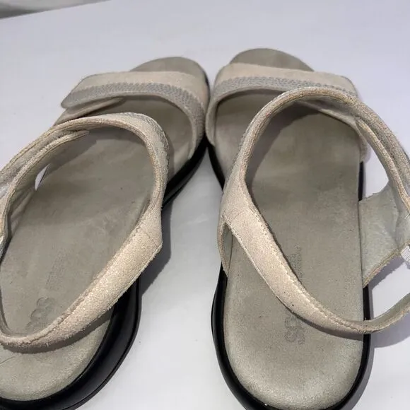 SAS Women's Sandals Nudu White Comfort Metallic Silver Trim Casual | 8 W