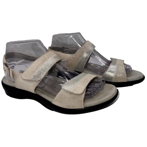 SAS Women's Sandals Nudu White Comfort Metallic Silver Trim Casual | 8 W