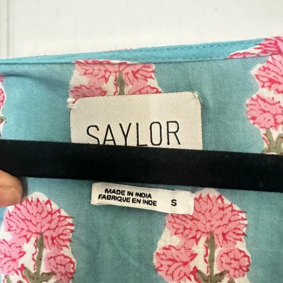 Saylor Malin Blue Floral Print Flutter Sleeve Mini Dress Size Small