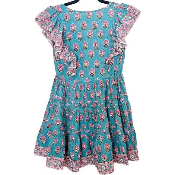Saylor Malin Blue Floral Print Flutter Sleeve Mini Dress Size Small