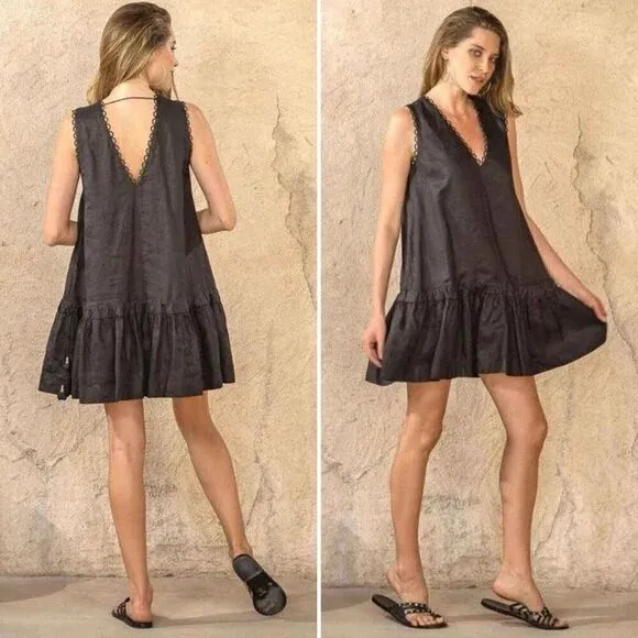 Scarlett Poppies Loops Sleeveless Linen Dress Sz S Coastal Boho Beachy