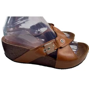 Scholl Women's Elon Bioprint Brown Leather Wedge Sandals EU 38/US 7-7.5 EUC