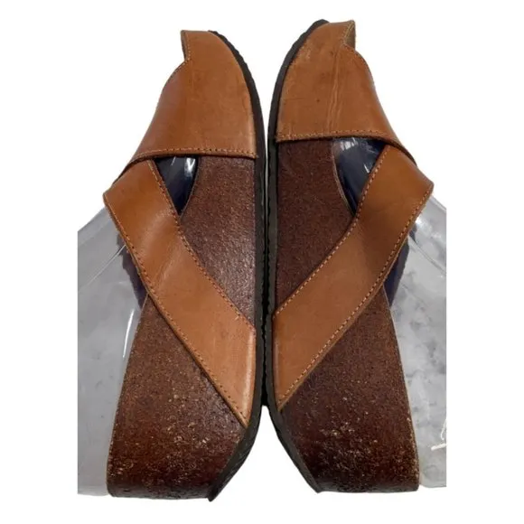 Scholl Women's Elon Bioprint Brown Leather Wedge Sandals EU 38/US 7-7.5 EUC