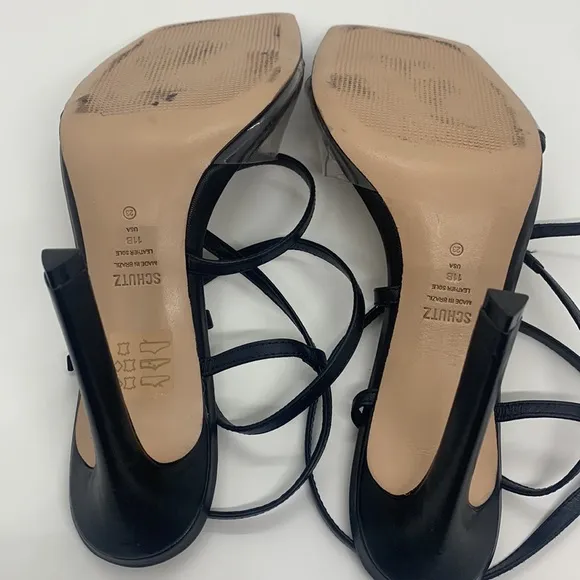 SCHUTZ Aisha Black 11 Square Toe Transparent Strap High Heel Sandals Wedding
