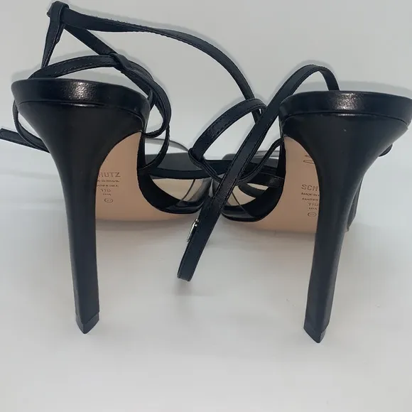 SCHUTZ Aisha Black 11 Square Toe Transparent Strap High Heel Sandals Wedding