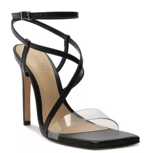 SCHUTZ Aisha Black 11 Square Toe Transparent Strap High Heel Sandals Wedding