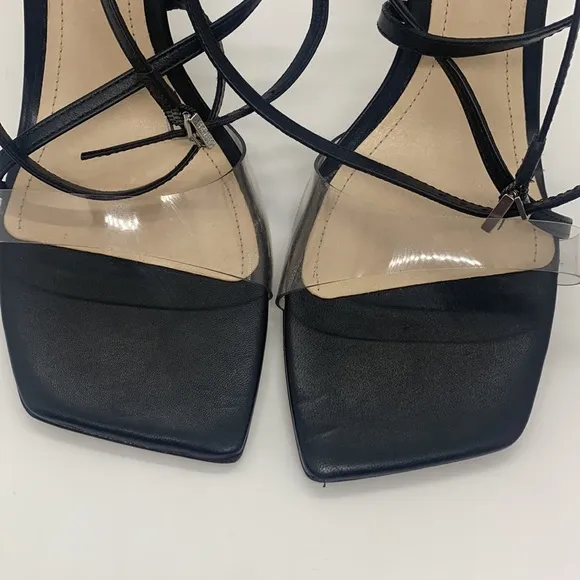 SCHUTZ Aisha Black 11 Square Toe Transparent Strap High Heel Sandals Wedding