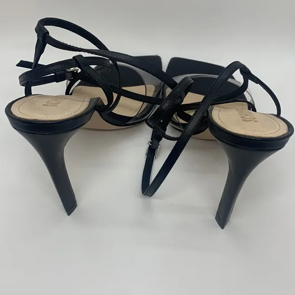 SCHUTZ Aisha Black 11 Square Toe Transparent Strap High Heel Sandals Wedding