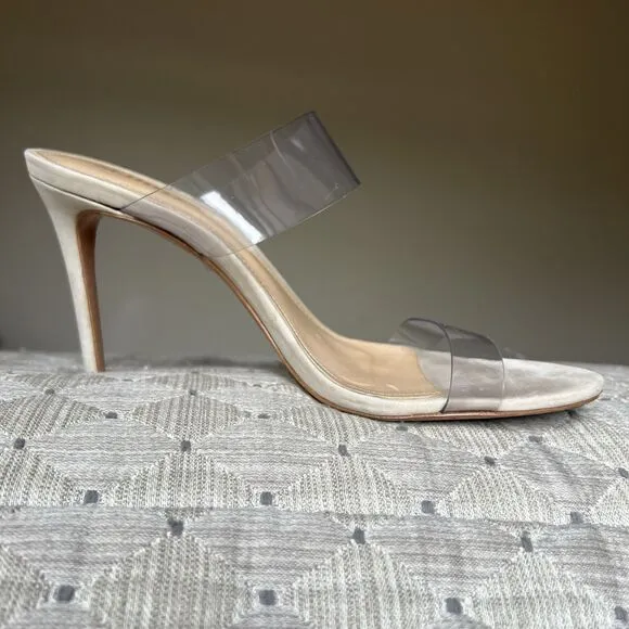 Schutz Ariella Clear Straps Heeled Sandals Beige Leather Inner Sole Women 9.5 B