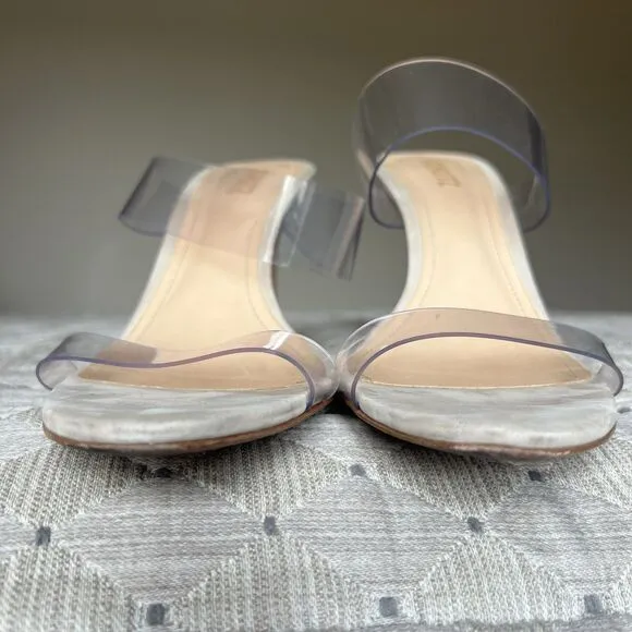 Schutz Ariella Clear Straps Heeled Sandals Beige Leather Inner Sole Women 9.5 B