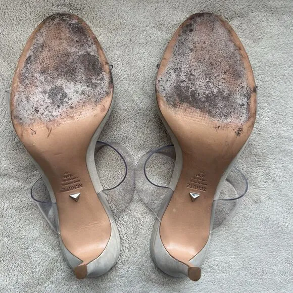 Schutz Ariella Clear Straps Heeled Sandals Beige Leather Inner Sole Women 9.5 B