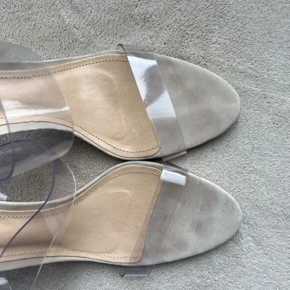 Schutz Ariella Clear Straps Heeled Sandals Beige Leather Inner Sole Women 9.5 B