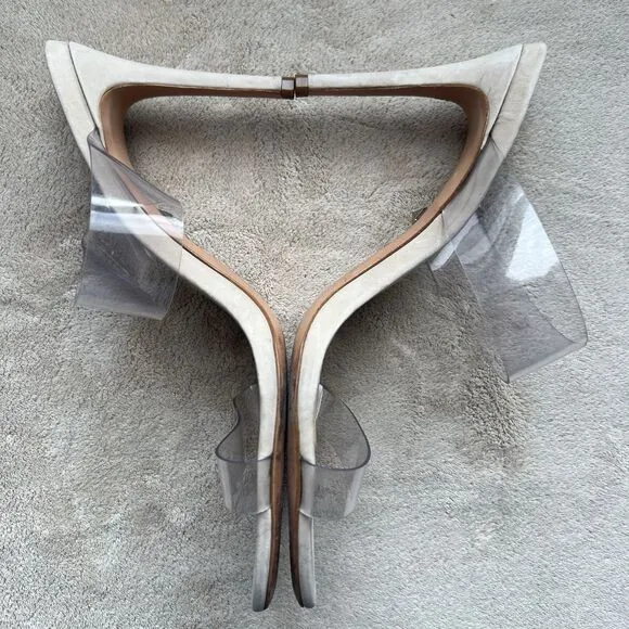 Schutz Ariella Clear Straps Heeled Sandals Beige Leather Inner Sole Women 9.5 B