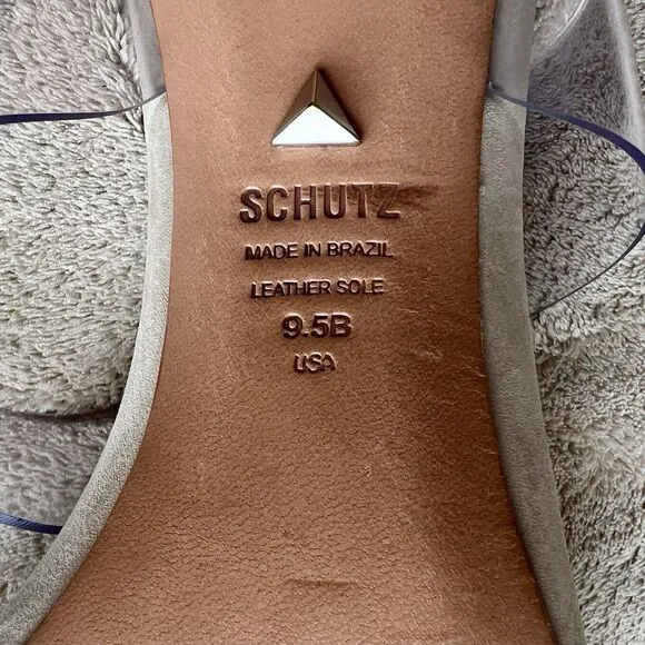 Schutz Ariella Clear Straps Heeled Sandals Beige Leather Inner Sole Women 9.5 B