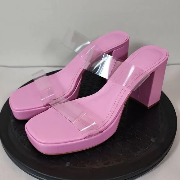 Schutz Ariella Womens Platform Sandals Size 8B Pink with Clear Straps