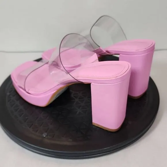 Schutz Ariella Womens Platform Sandals Size 8B Pink with Clear Straps